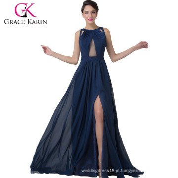 Grace Karin Fashion Backless Split Azul Marinho Especial Vestido Longo CL6281